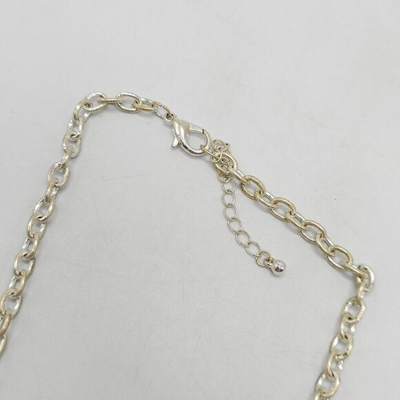 Blue Green Acrylic Statement Flower Necklace With Silver Chain Lobster Clasp - Picture 3 of 8